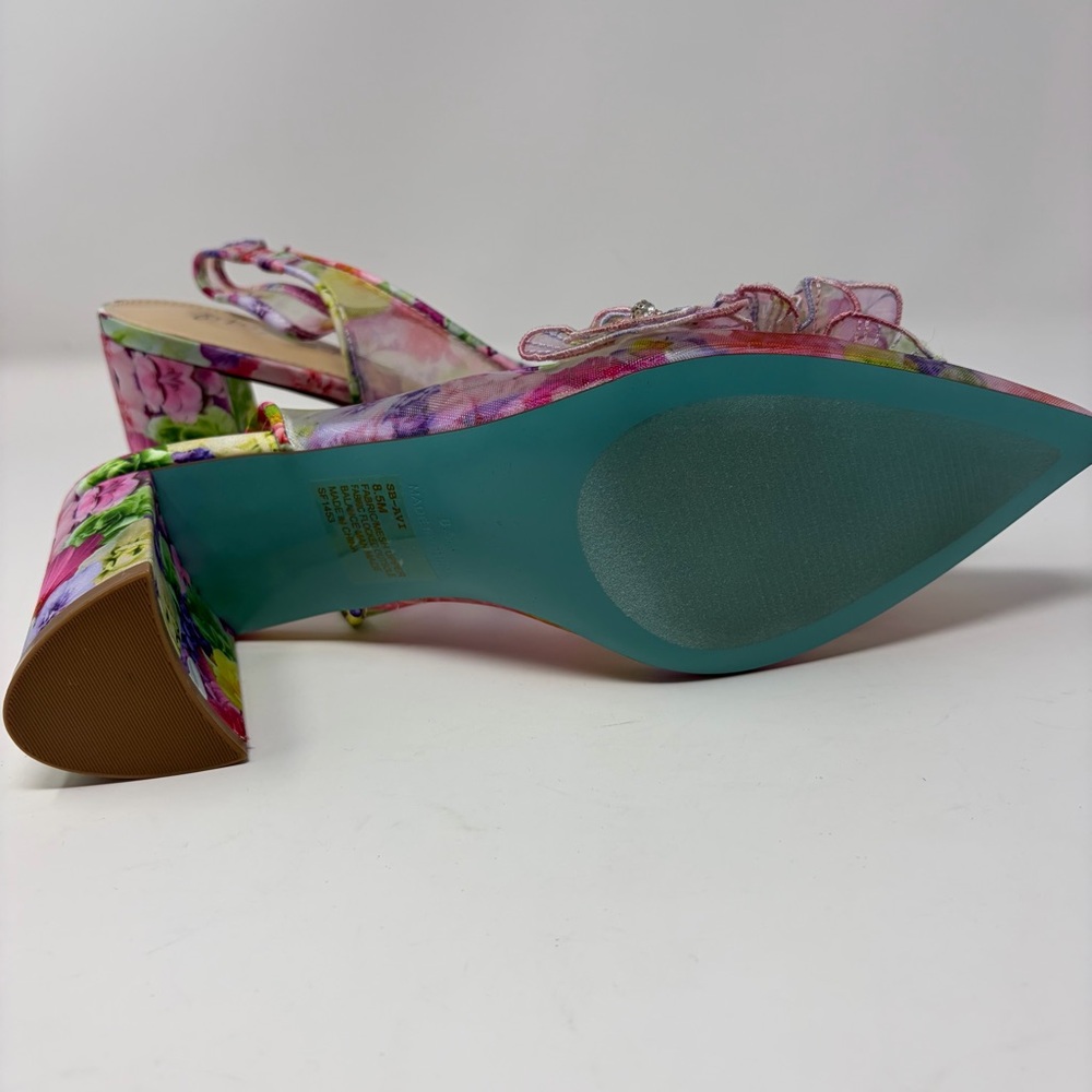 Betsey Johnson Pink Floral Bright Floral Kitten Heels NIB - Picture 4 of 6